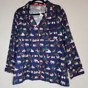 NWT Vera Bradley Cotton Flannel Pajama Button Top Snow Globes Motif Christmas